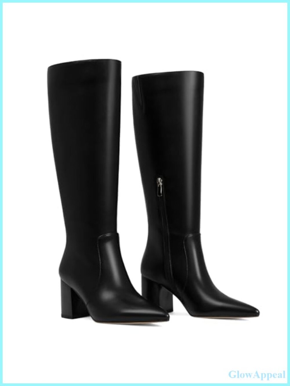 Knee High Boots for Women Block Heel Side Zipper Faux Leather Tall Boots